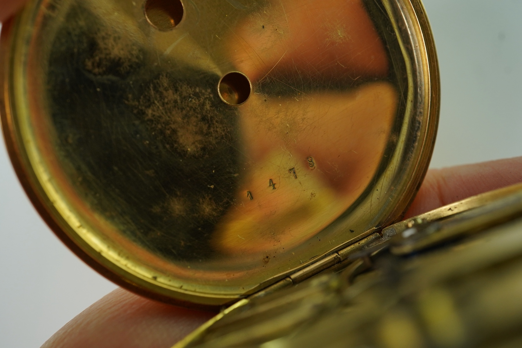 A 19th century Swiss Geil & Hess engine turned 18k open faced lever pocket watch